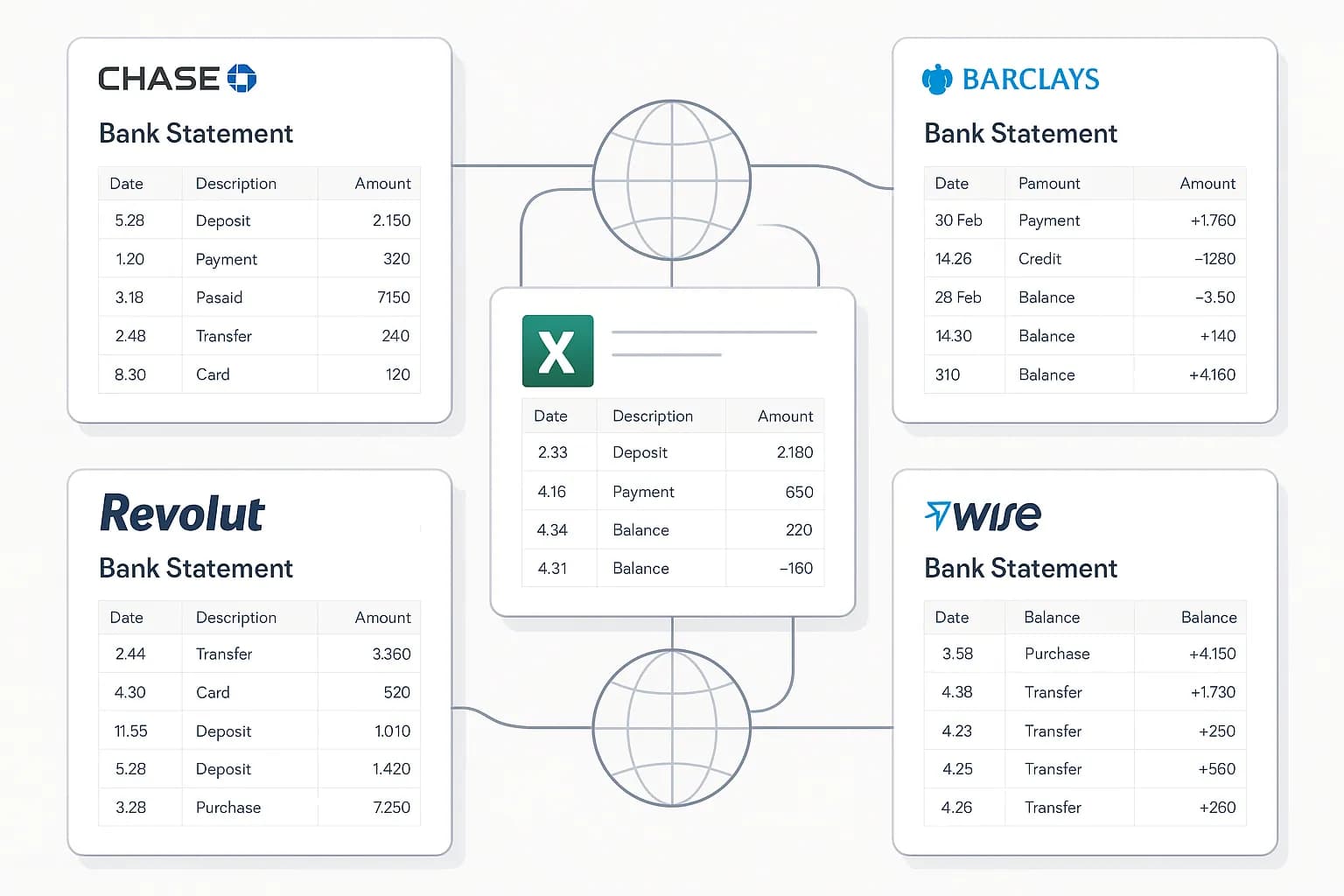 Statements from many banks converted into one consistent format