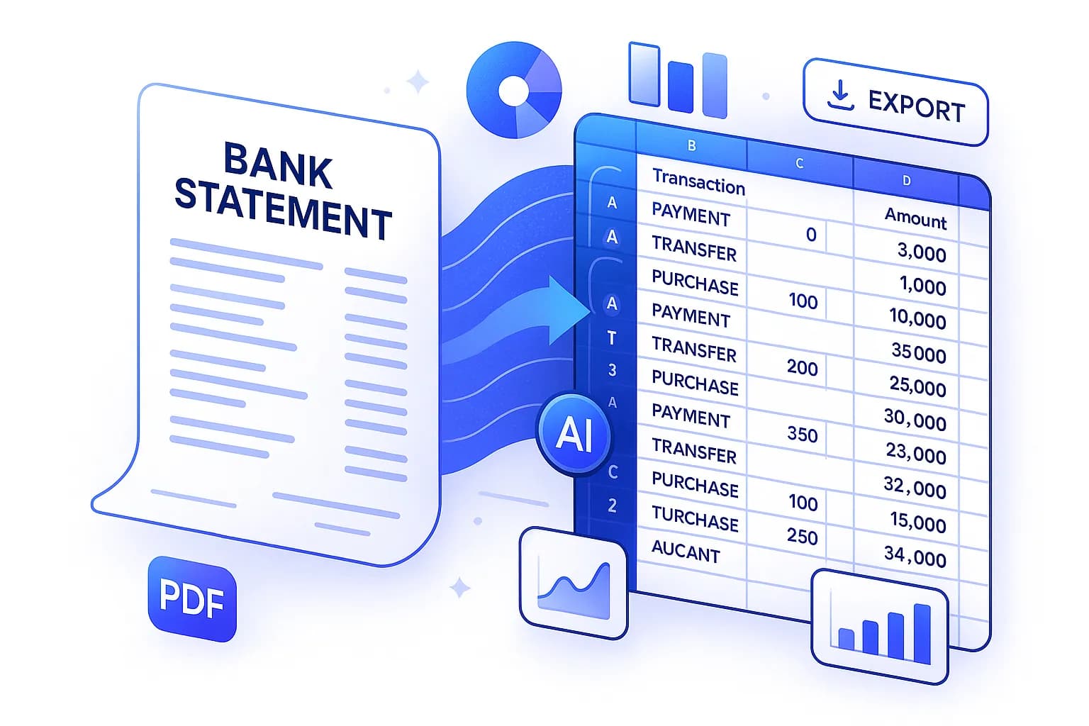 A PDF bank statement converted into a clean, reconciled spreadsheet