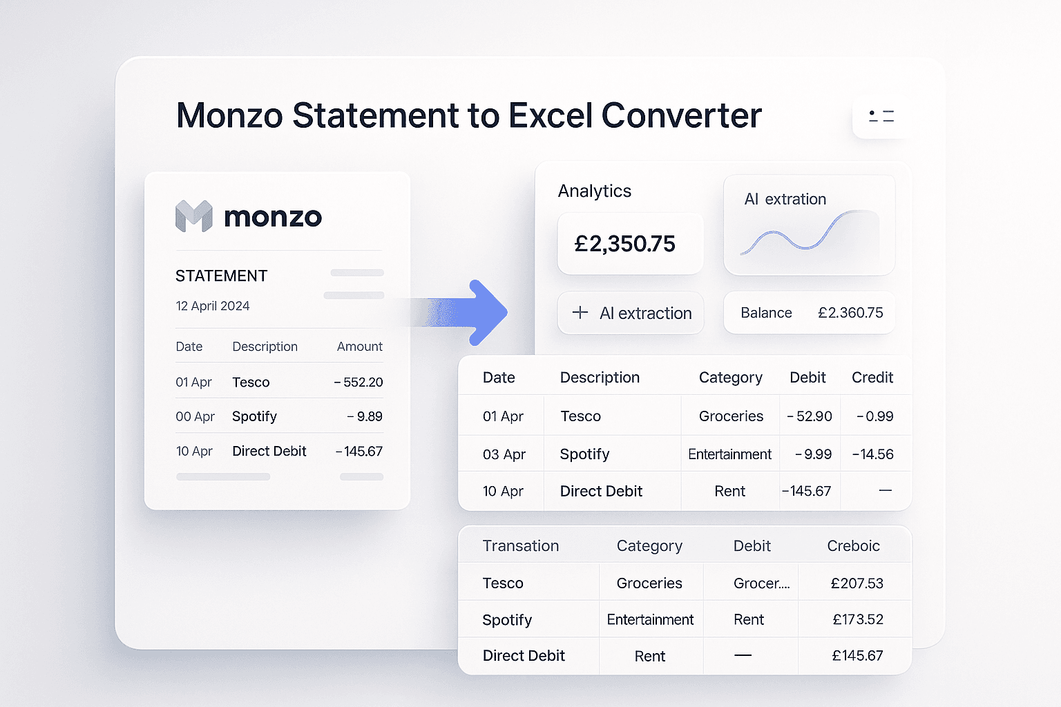 Monzo statement to Excel converter — AI-powered PDF extraction