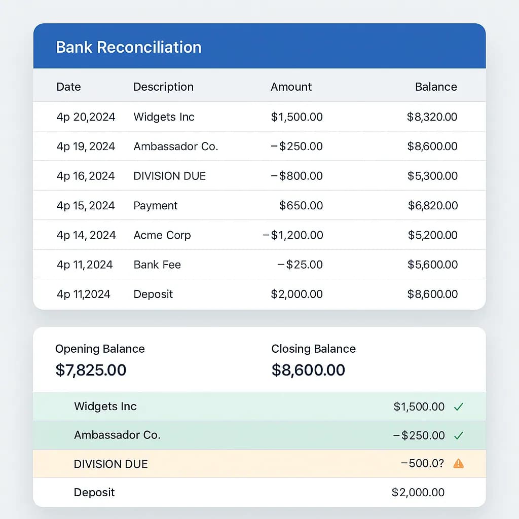 Balance validation and reconciliation on a converted bank statement