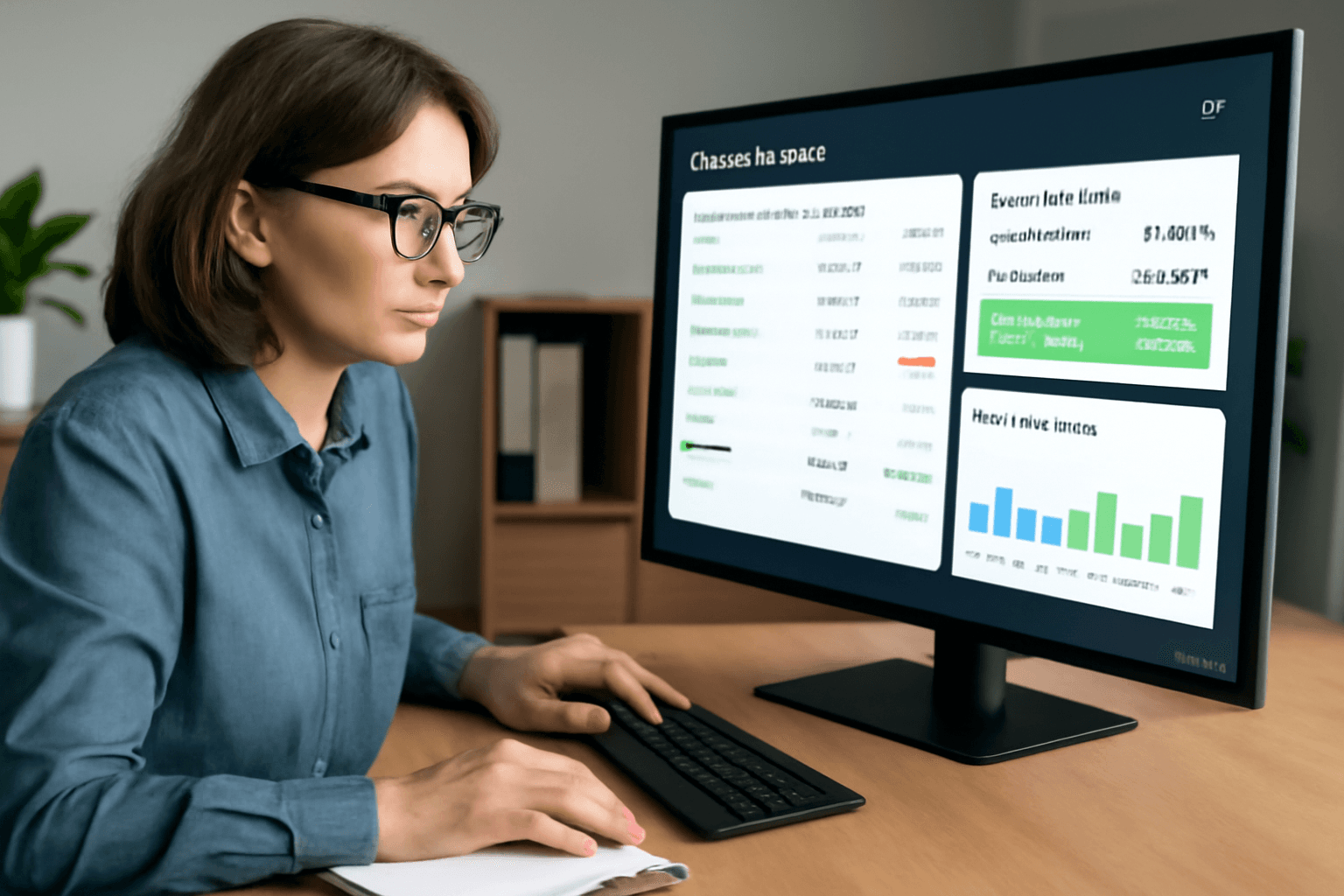 Bookkeeper using AI bank statement validation software with transaction validation reports, balance checks and reconciliation dashboards
