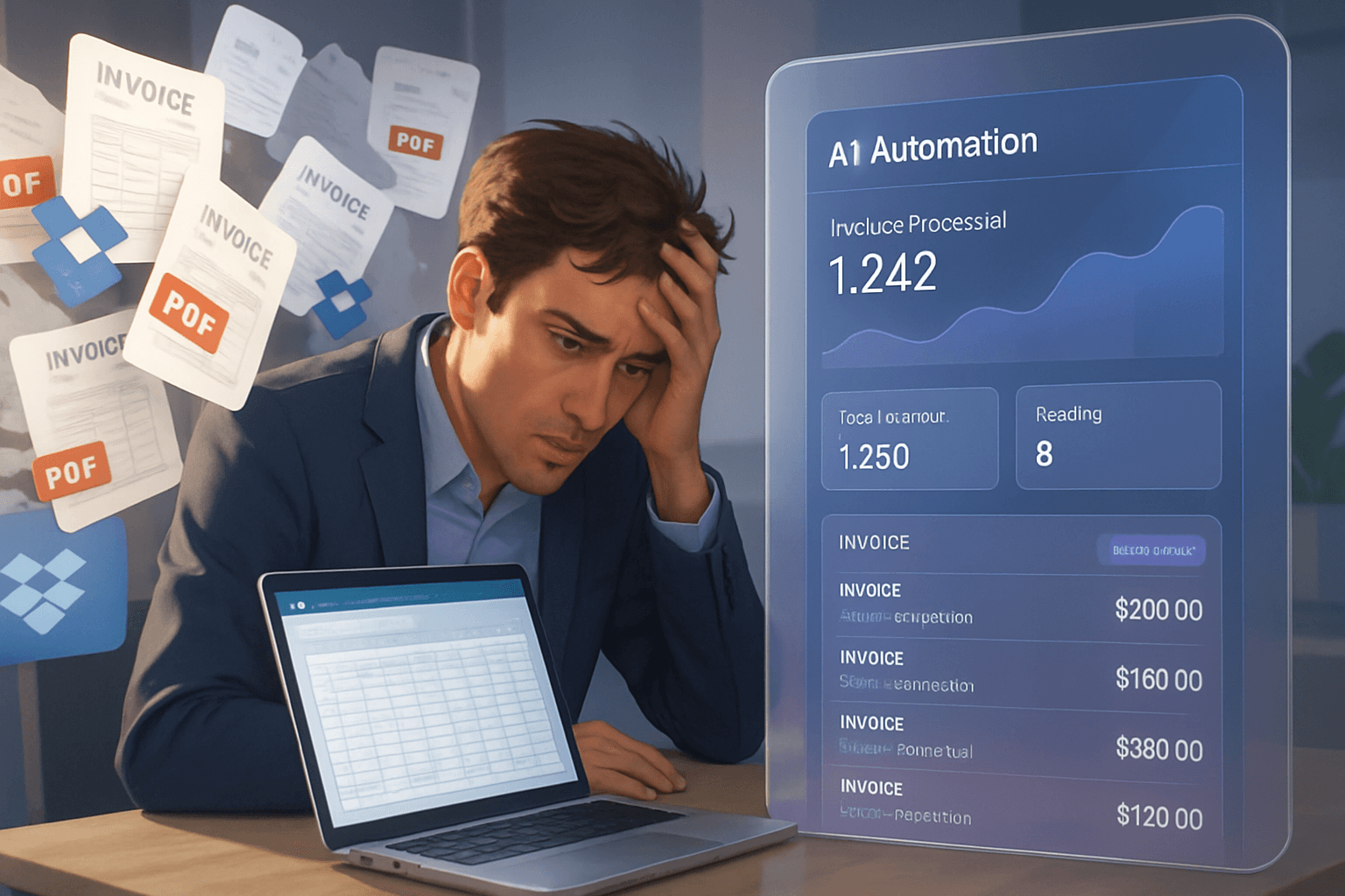 Manual invoice entry from Dropbox versus AI automation