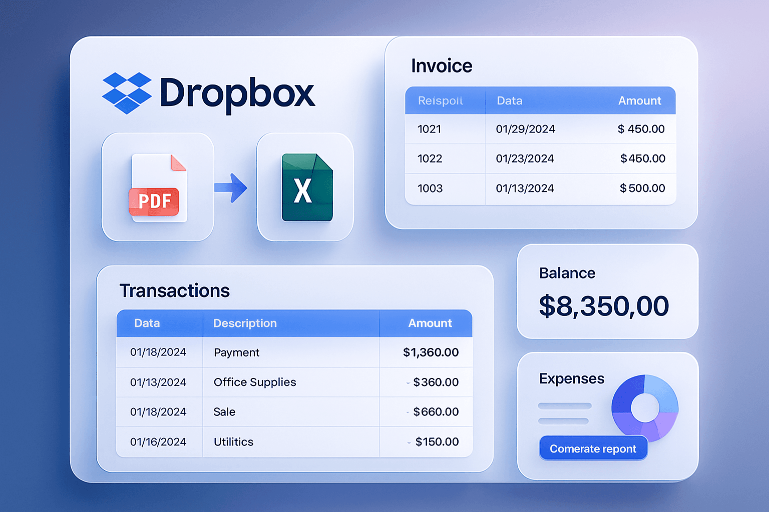 Dropbox PDF to Excel conversion via AI