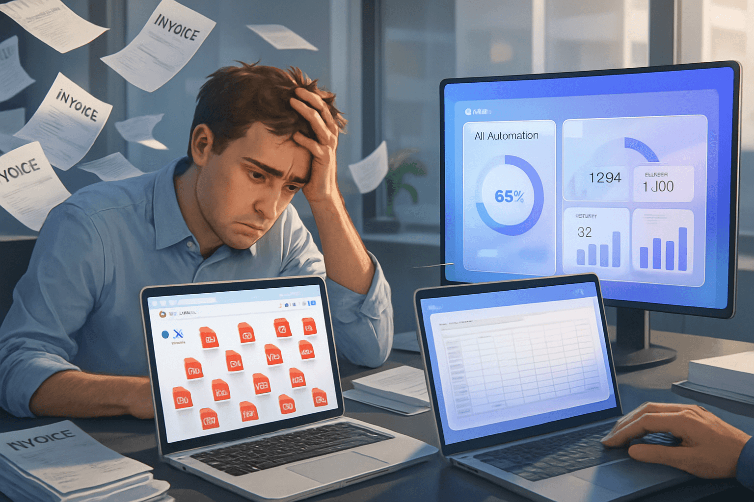 Manual invoice entry from Google Drive versus AI automation