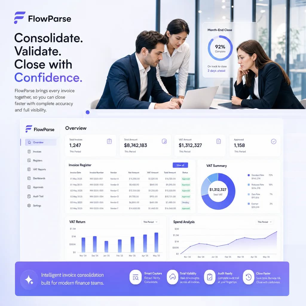 Accountants and finance teams using FlowParse invoice consolidation during month-end close