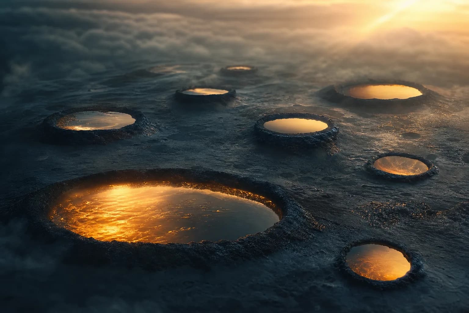 Separate pools of different depths seen together in one glance