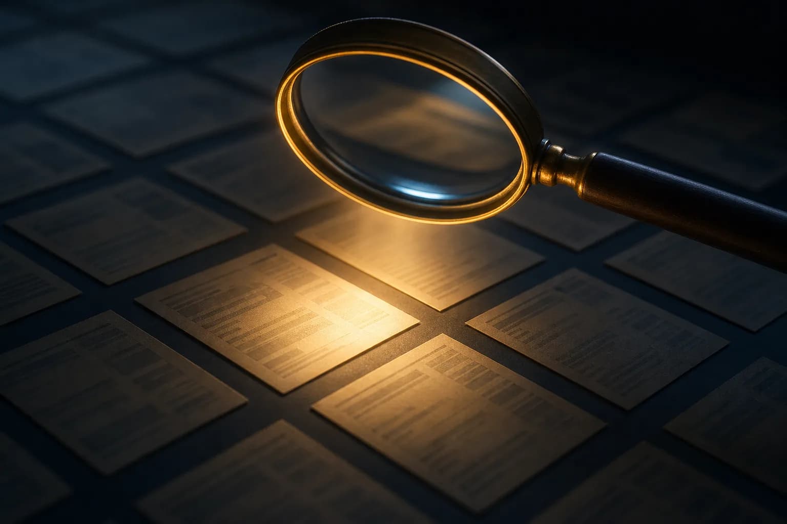 Une loupe lumineuse au-dessus d'une grille de bulletins de paie