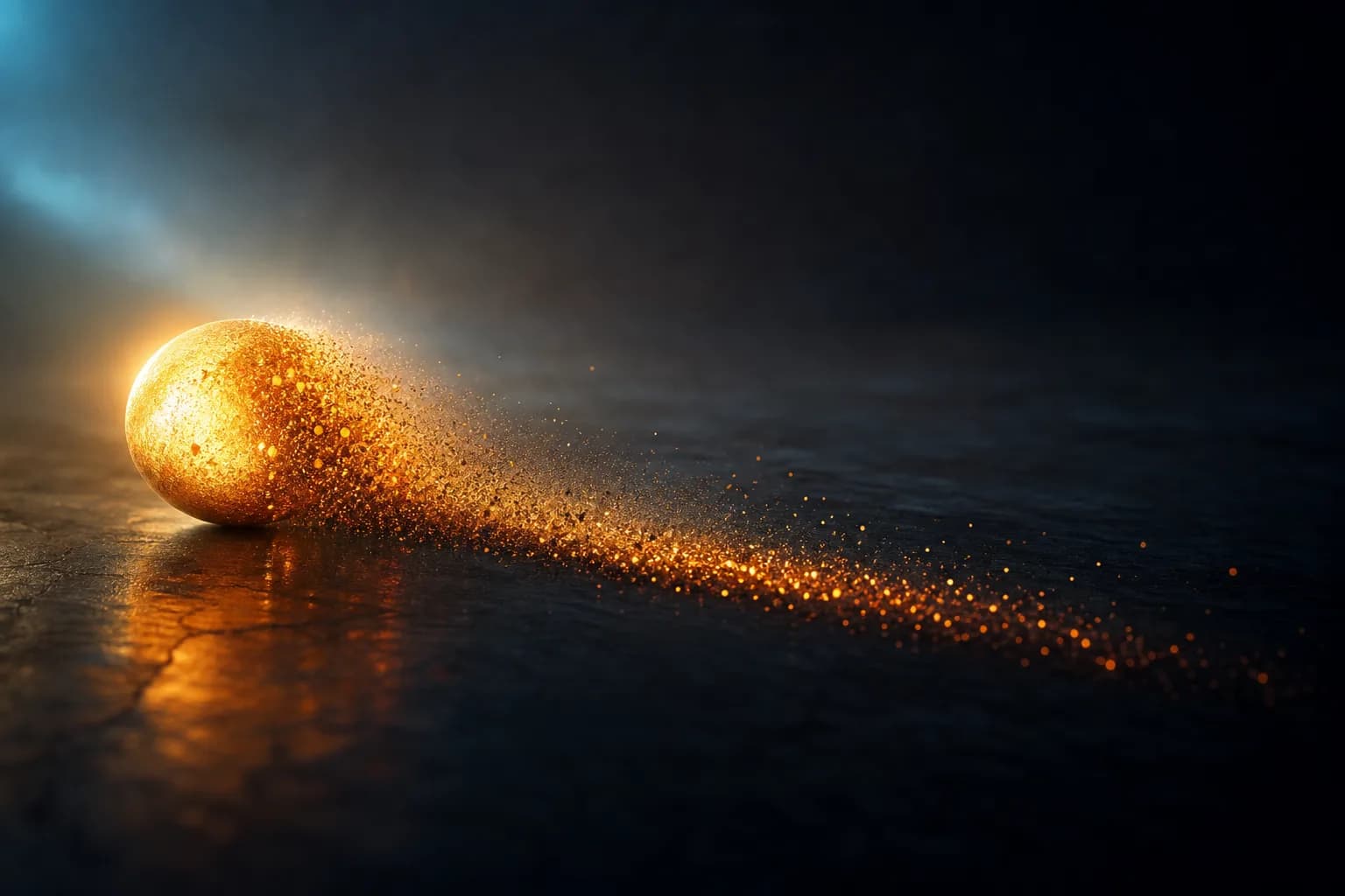 A solid object dissolving into a smooth trail of fading light