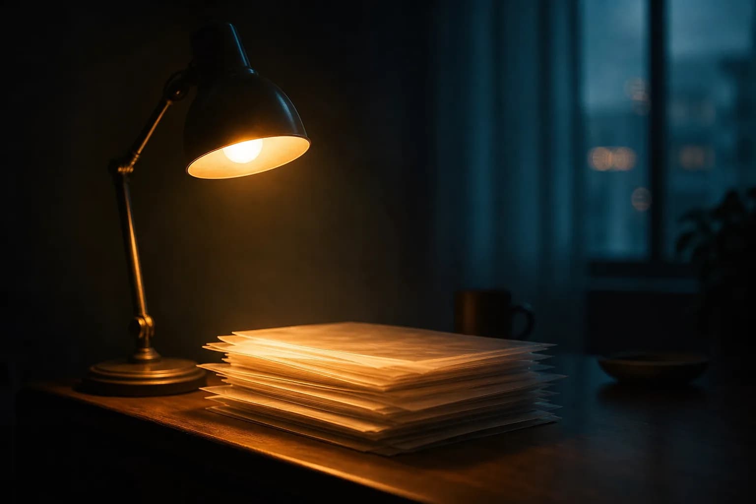 Una silueta de negocio pequeño luminosa rodeada de documentos organizados