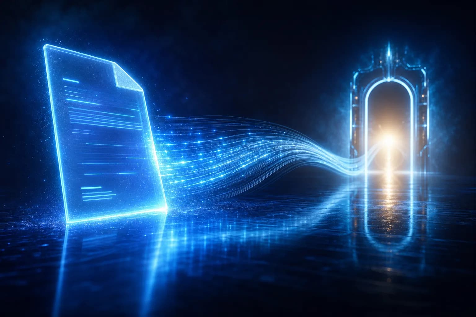 Una factura convirtiéndose en un flujo de datos que avanza rápido