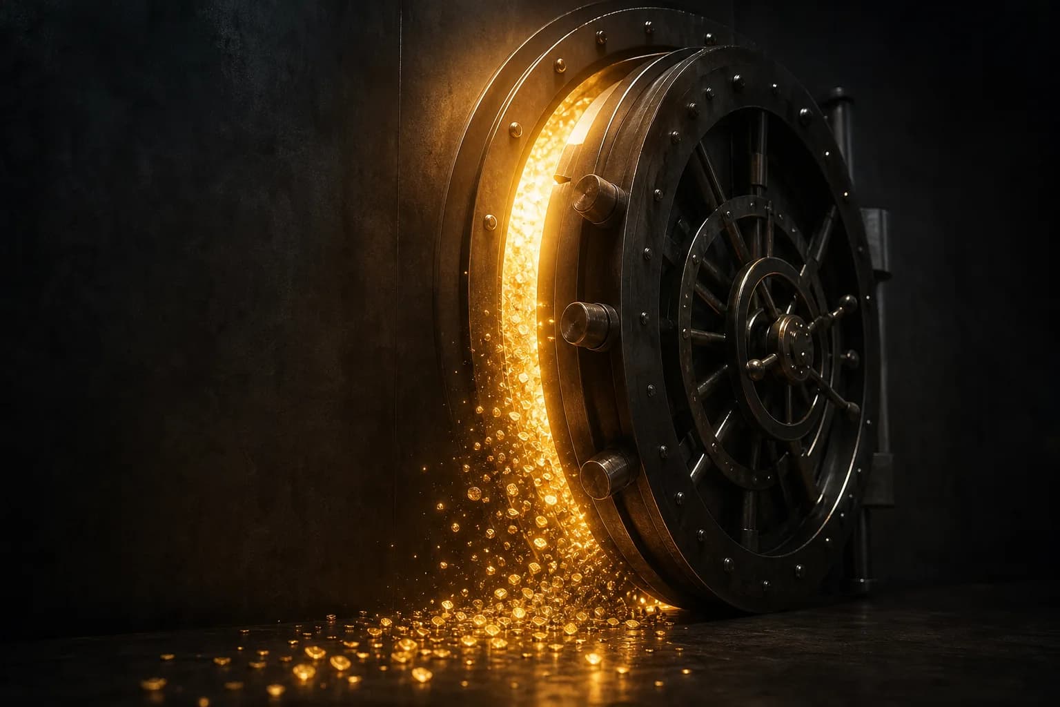 A vault door closing while light still pours through the gap