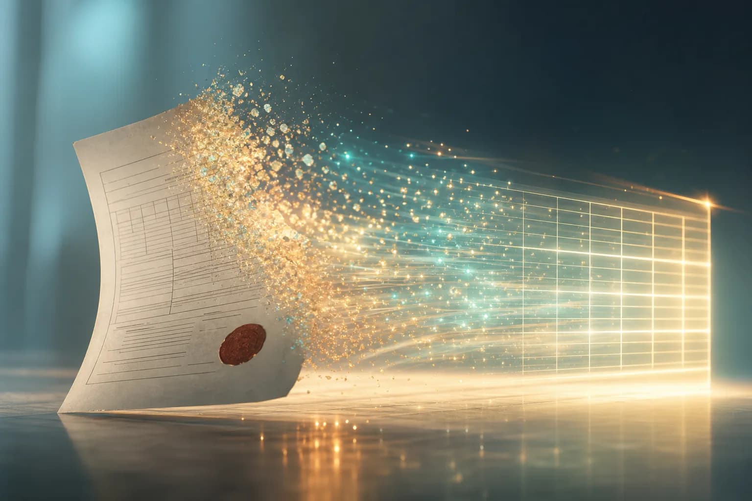 Un modulo timbrato che si dissolve in una tabella ordinata