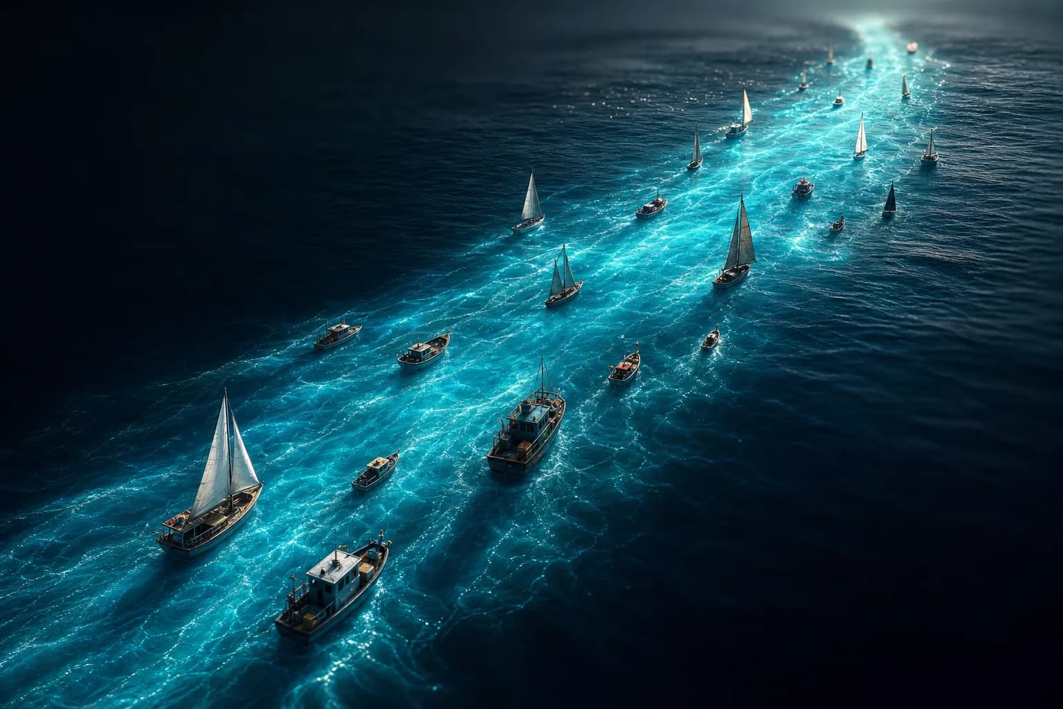 Boats of different builds moved by one current
