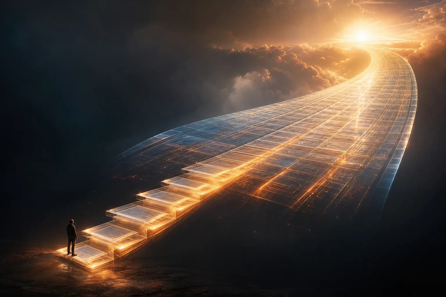 A bookkeeping BPO's manual document pile transforming into a scaled automated pipeline