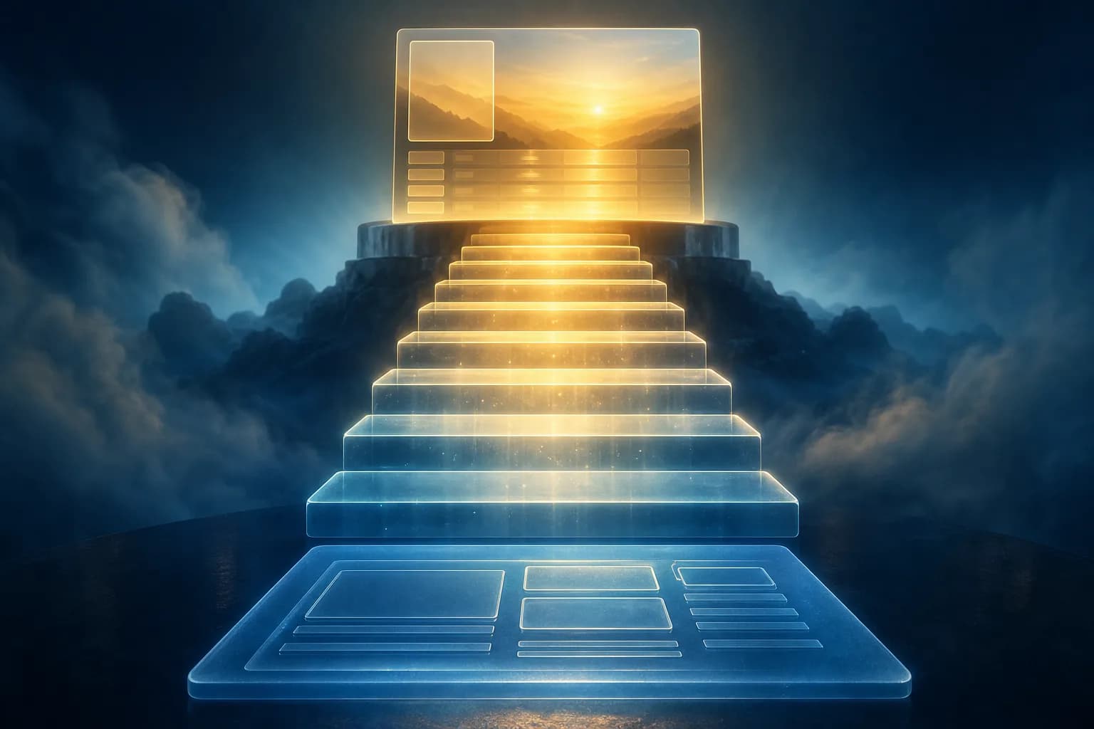 A plain internal-tool interface evolving step by step into a polished app with a populated data table
