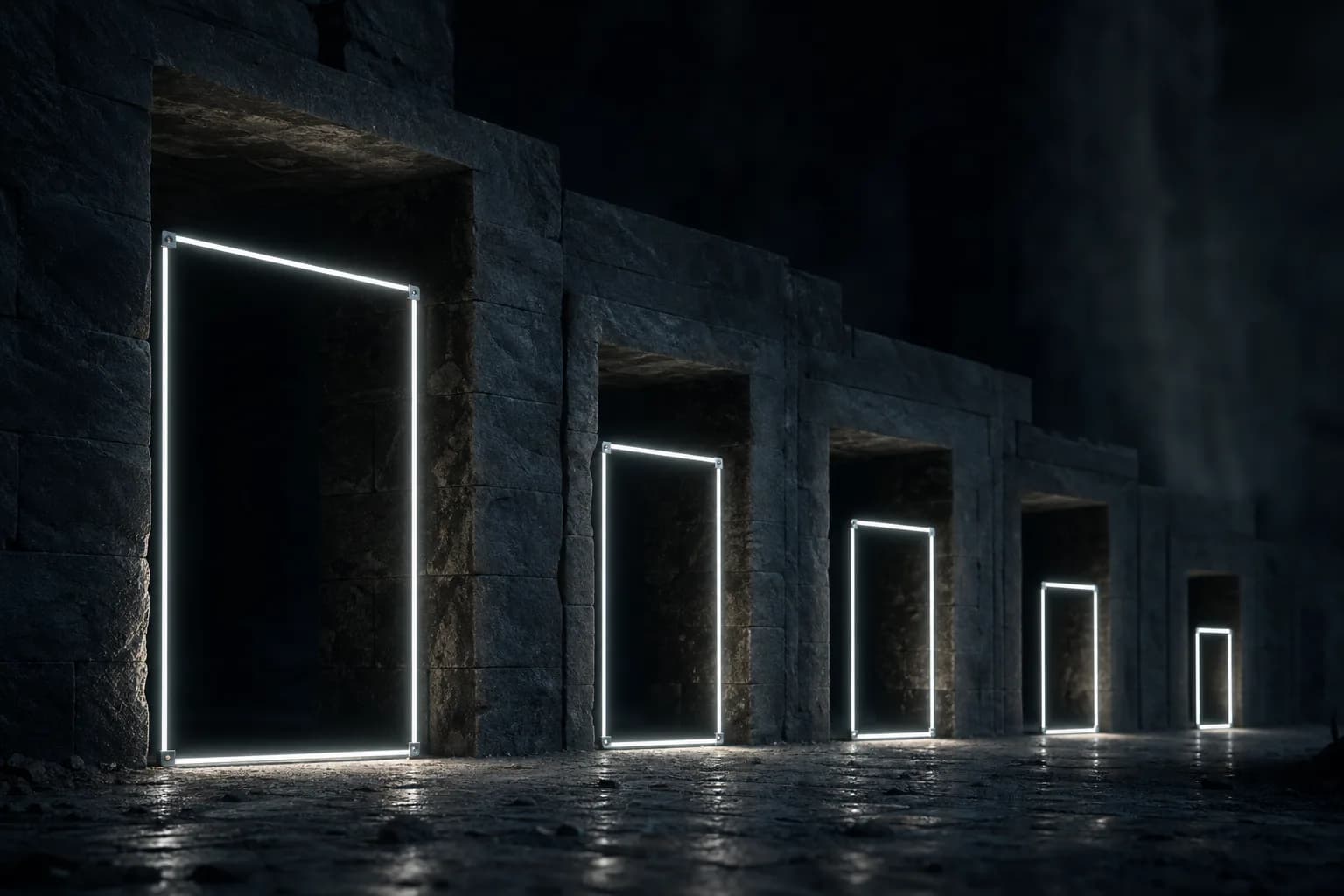 Doorways of different sizes with the same measuring frame in each