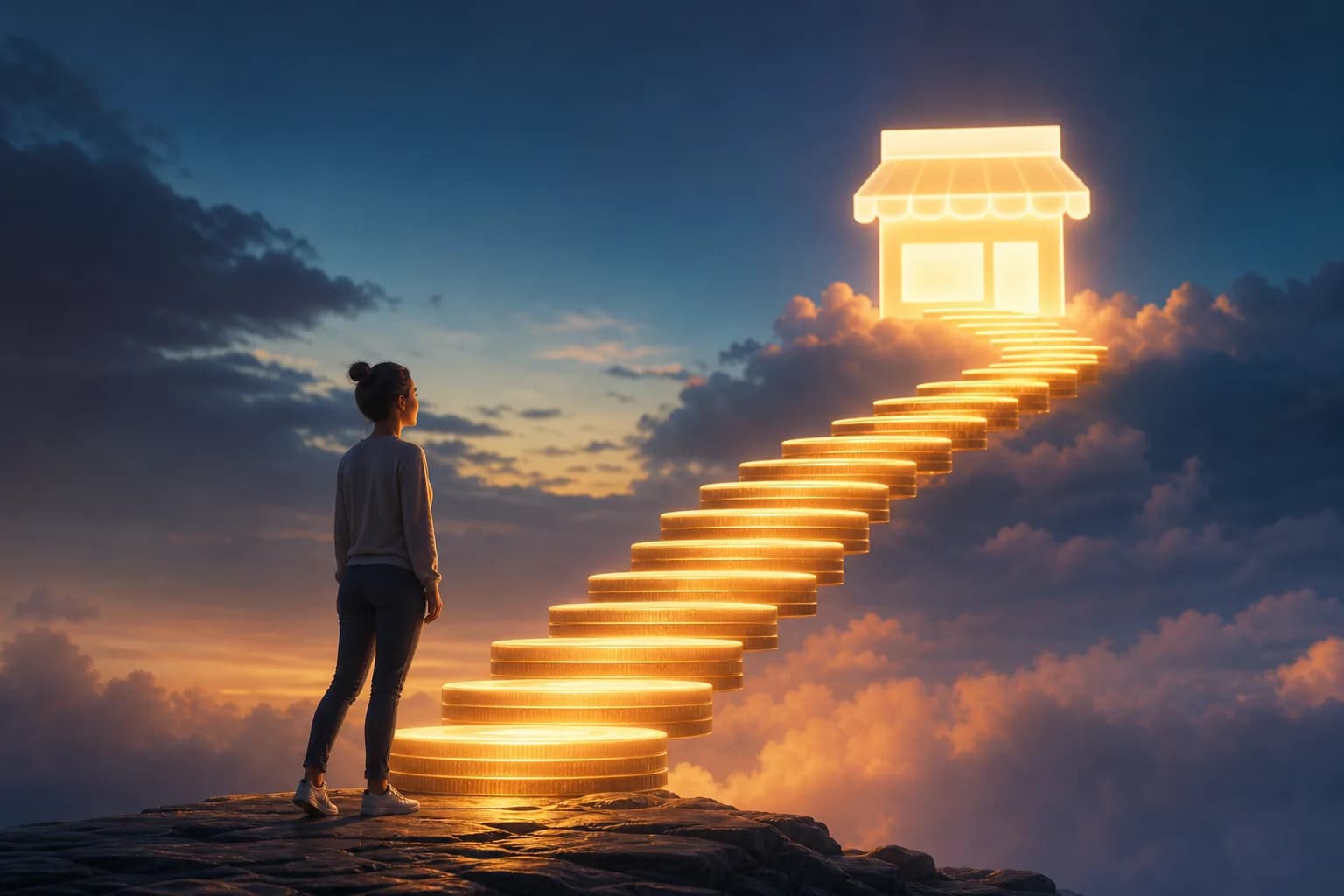 A staircase of light formed from stacked settlement line items