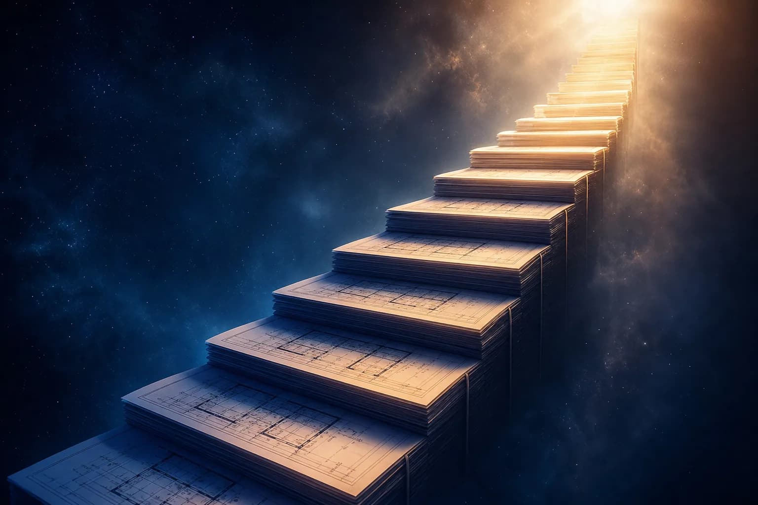 A staircase of light formed from stacked schedule-of-values lines
