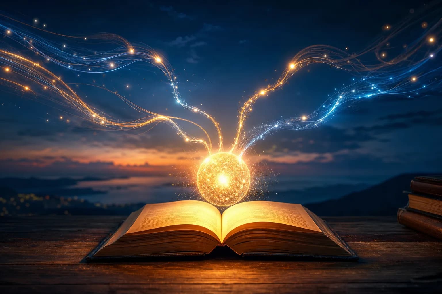 Several small constellations of light converging into one running total