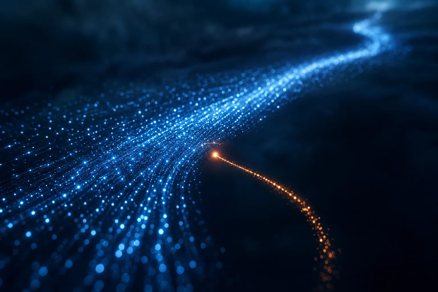 A single particle breaking away from a steady flowing river of light
