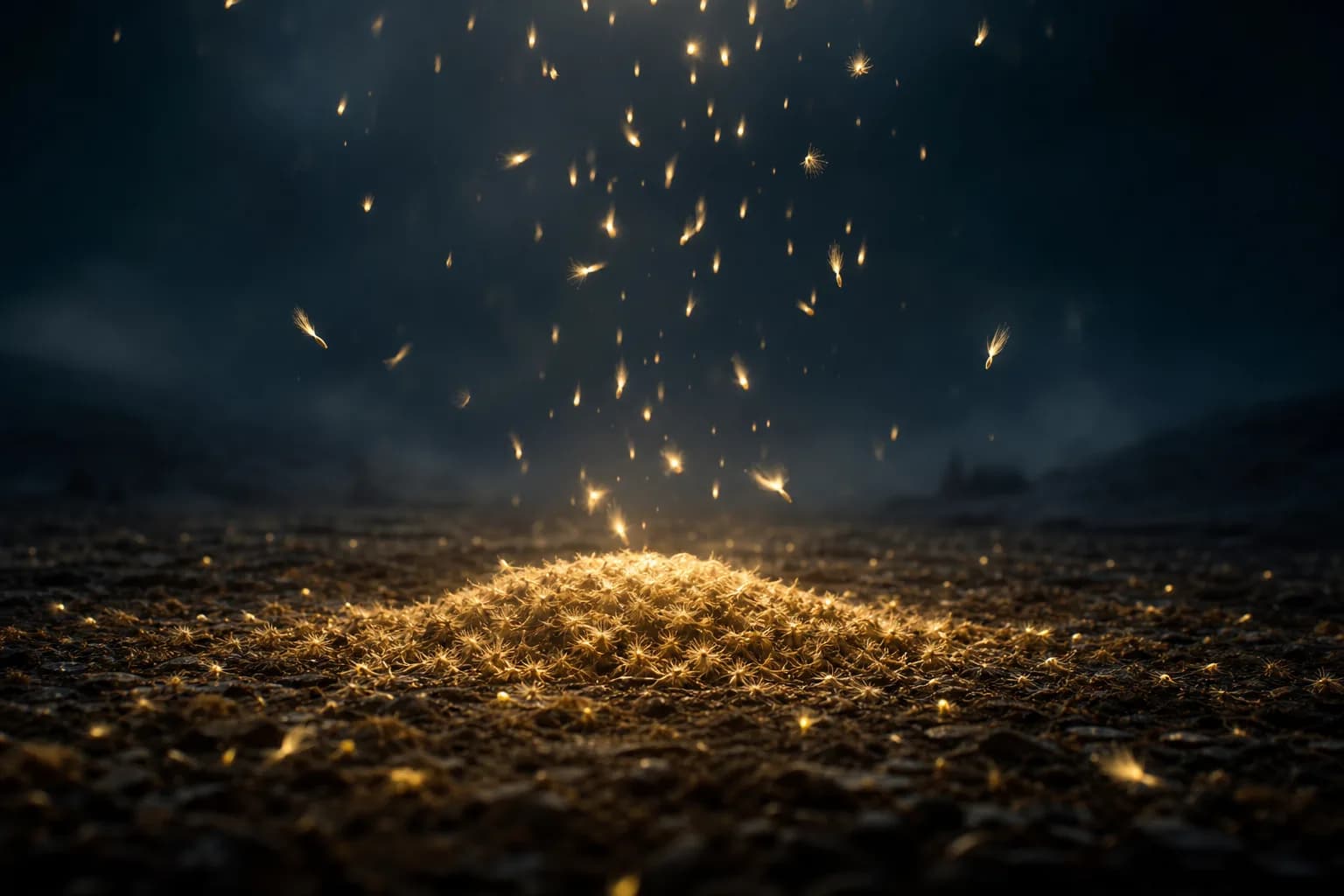 Seeds falling steadily from an unseen source