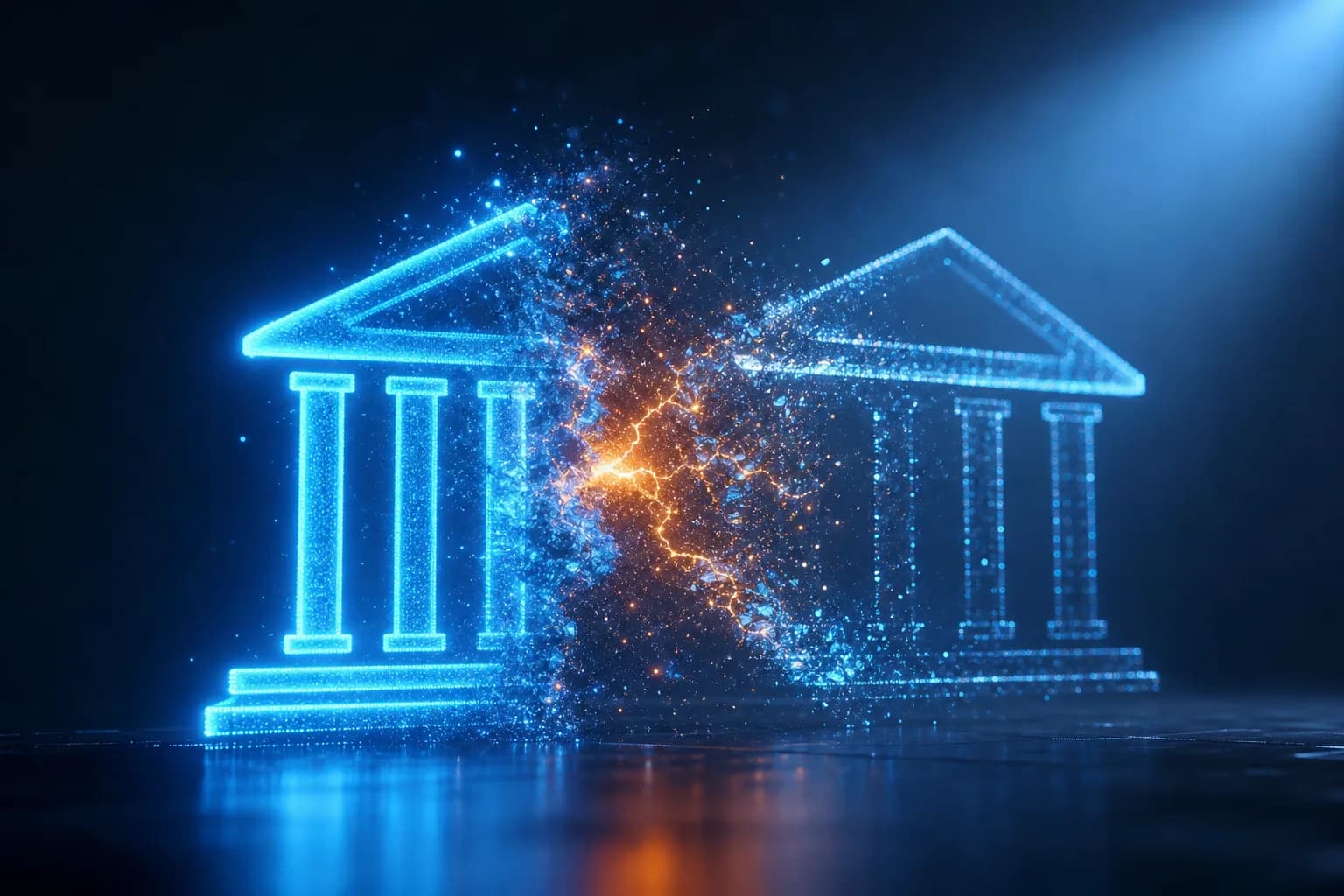 Glowing routing symbols shifting mid-transition into a subtly different pattern