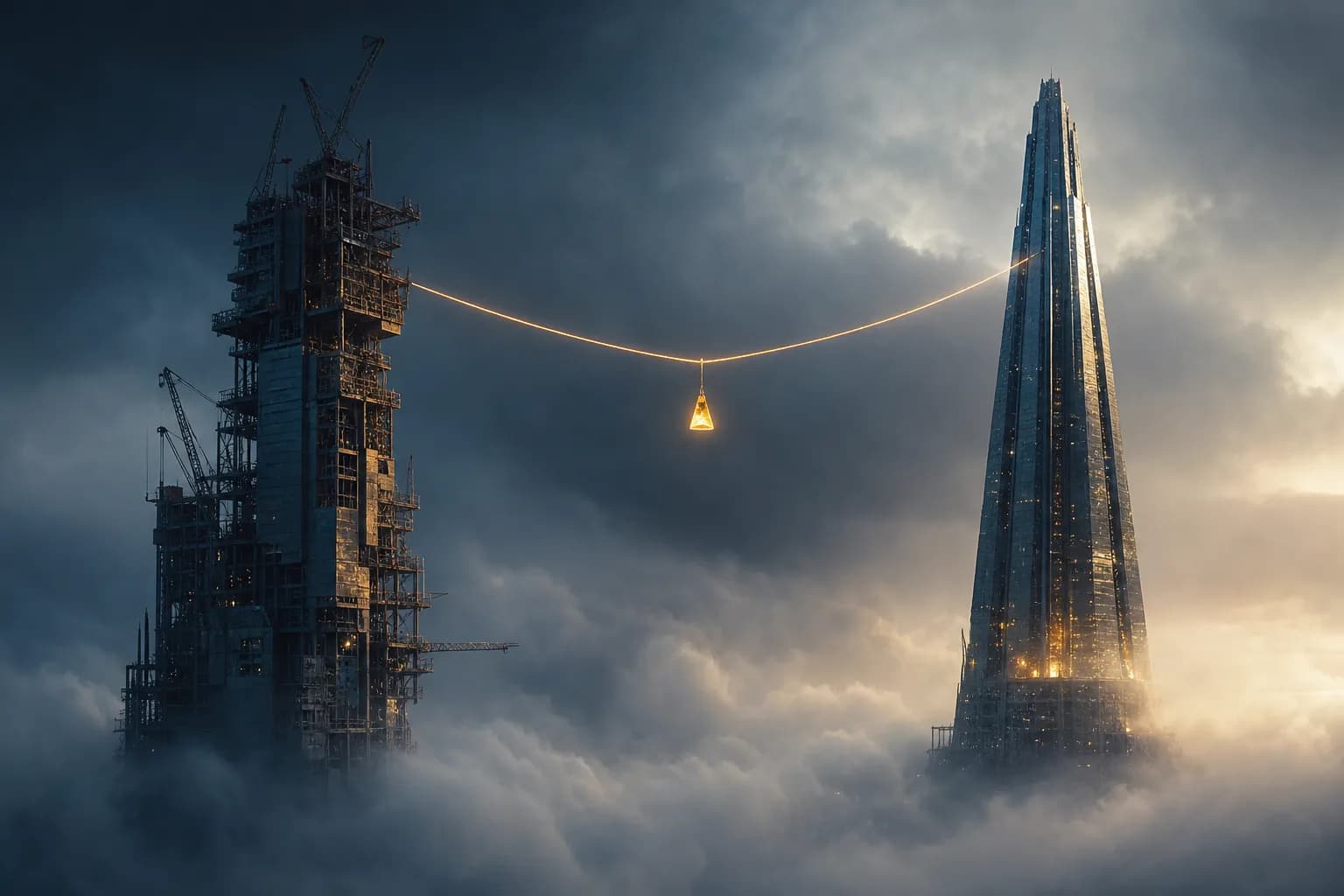 A load transferred between two towers without ever being set down