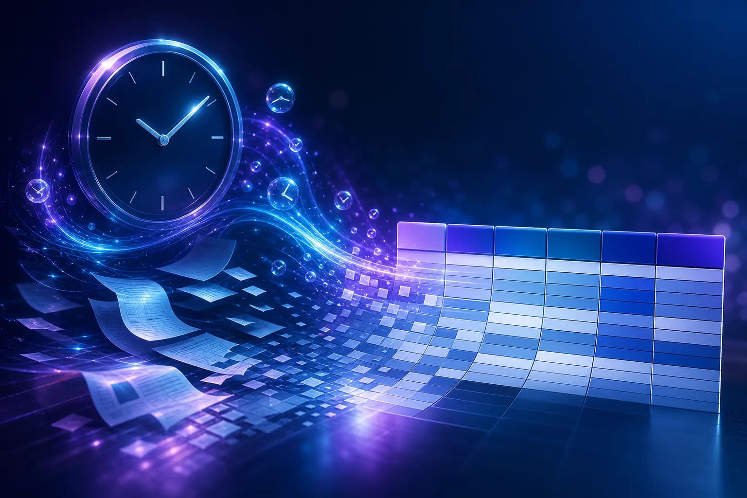 A timesheet PDF being converted into a structured Excel spreadsheet