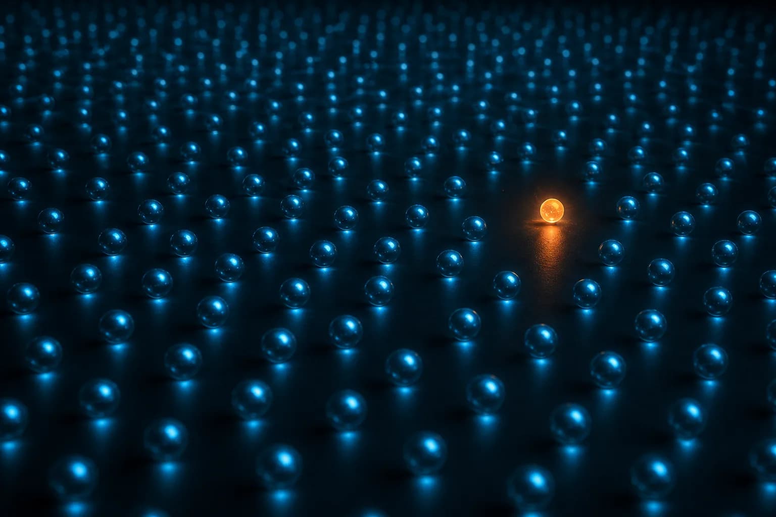 A single warm-glowing point standing apart from a field of calm blue points