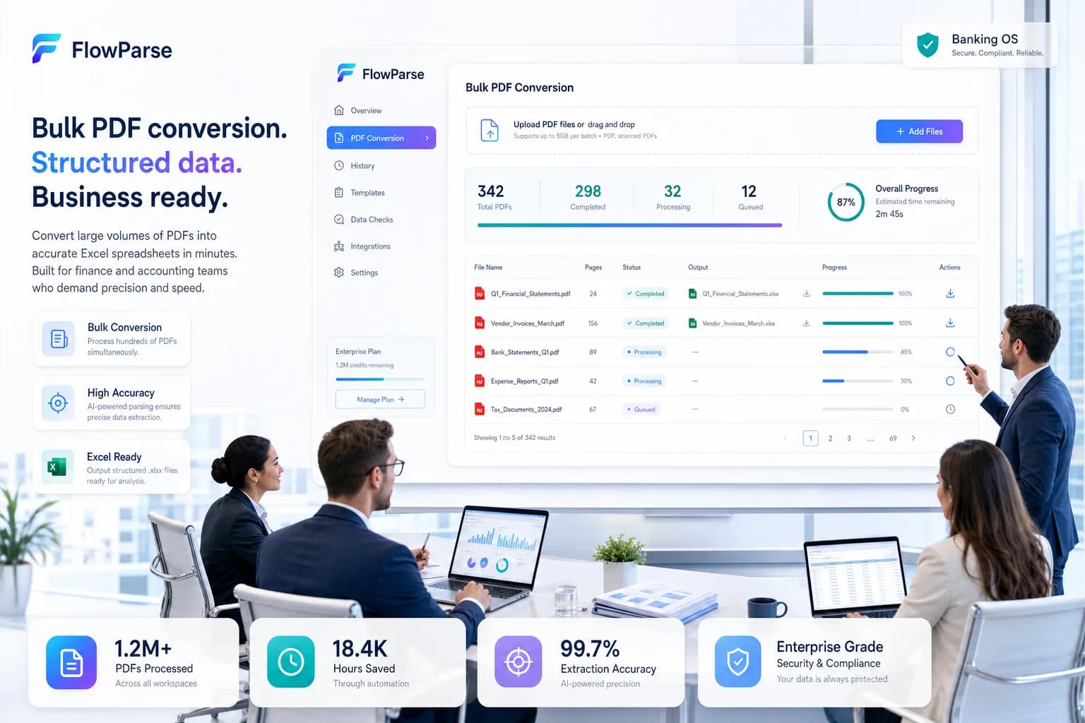 Accountants and finance teams using FlowParse bulk PDF conversion to transform document batches into Excel