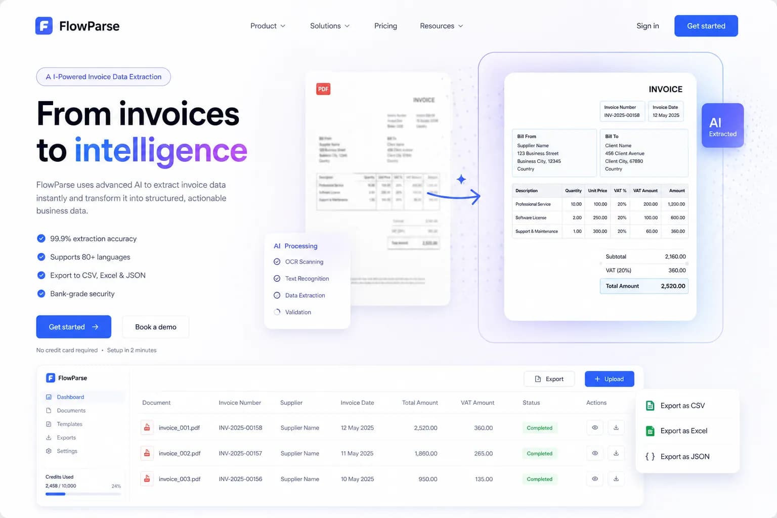 An invoice extracted into structured line items