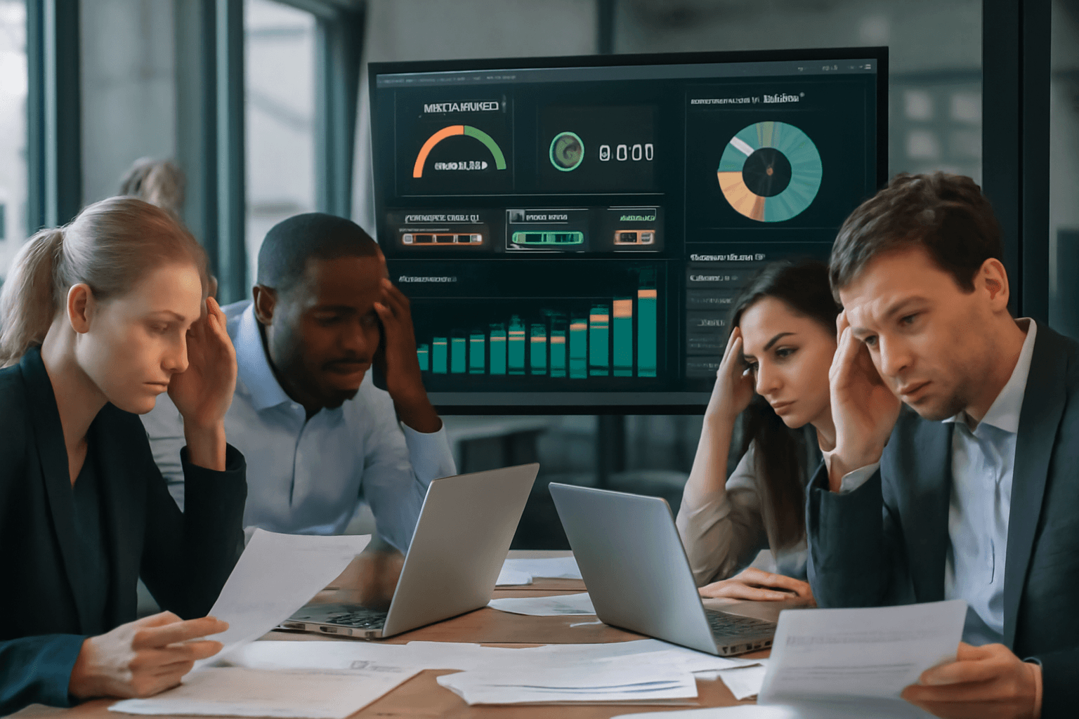 Finance team struggling with inaccurate financial data while AI validation software improves data quality