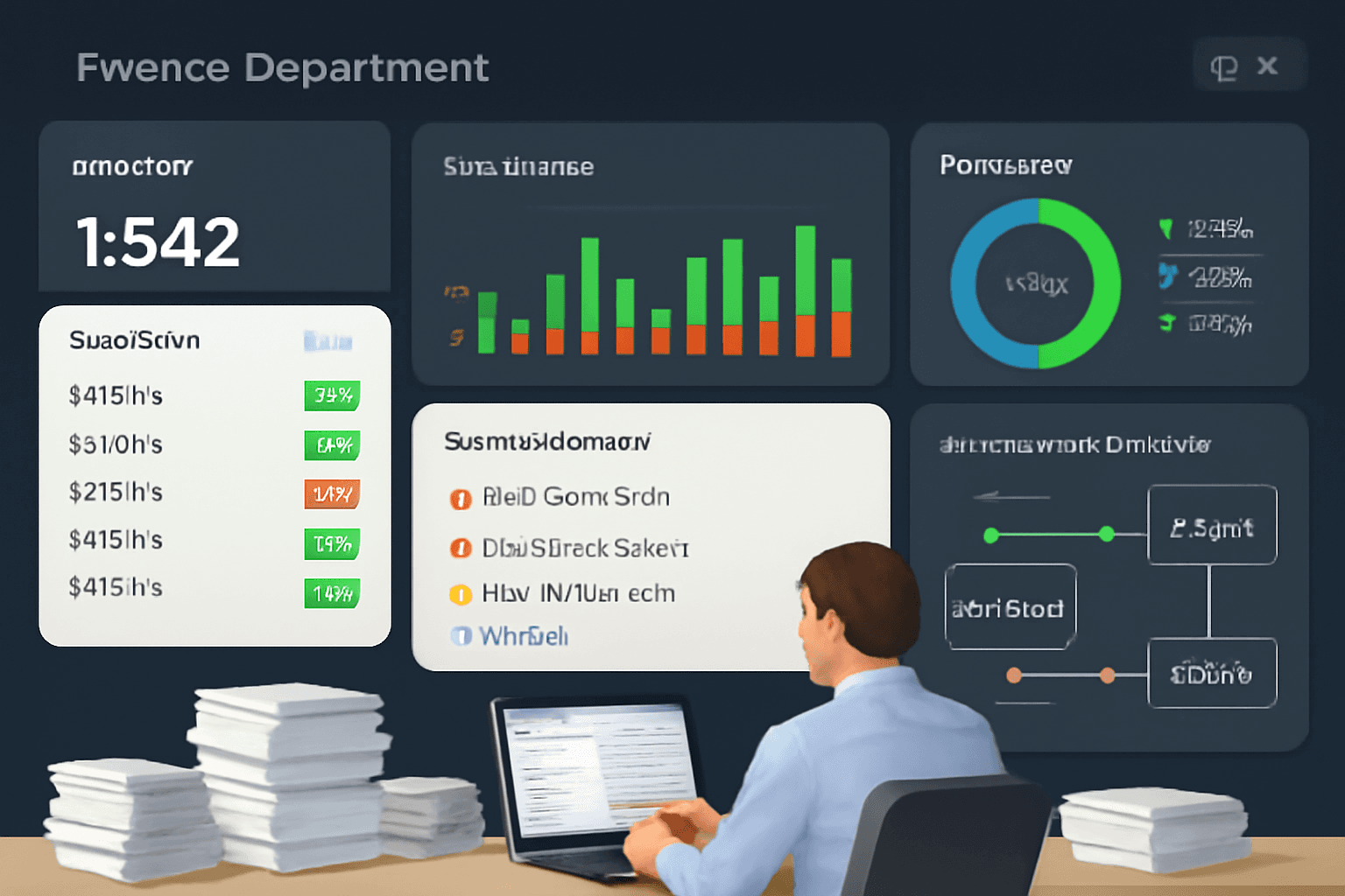 Finance department processing large volumes of documents through an AI validation engine with compliance indicators