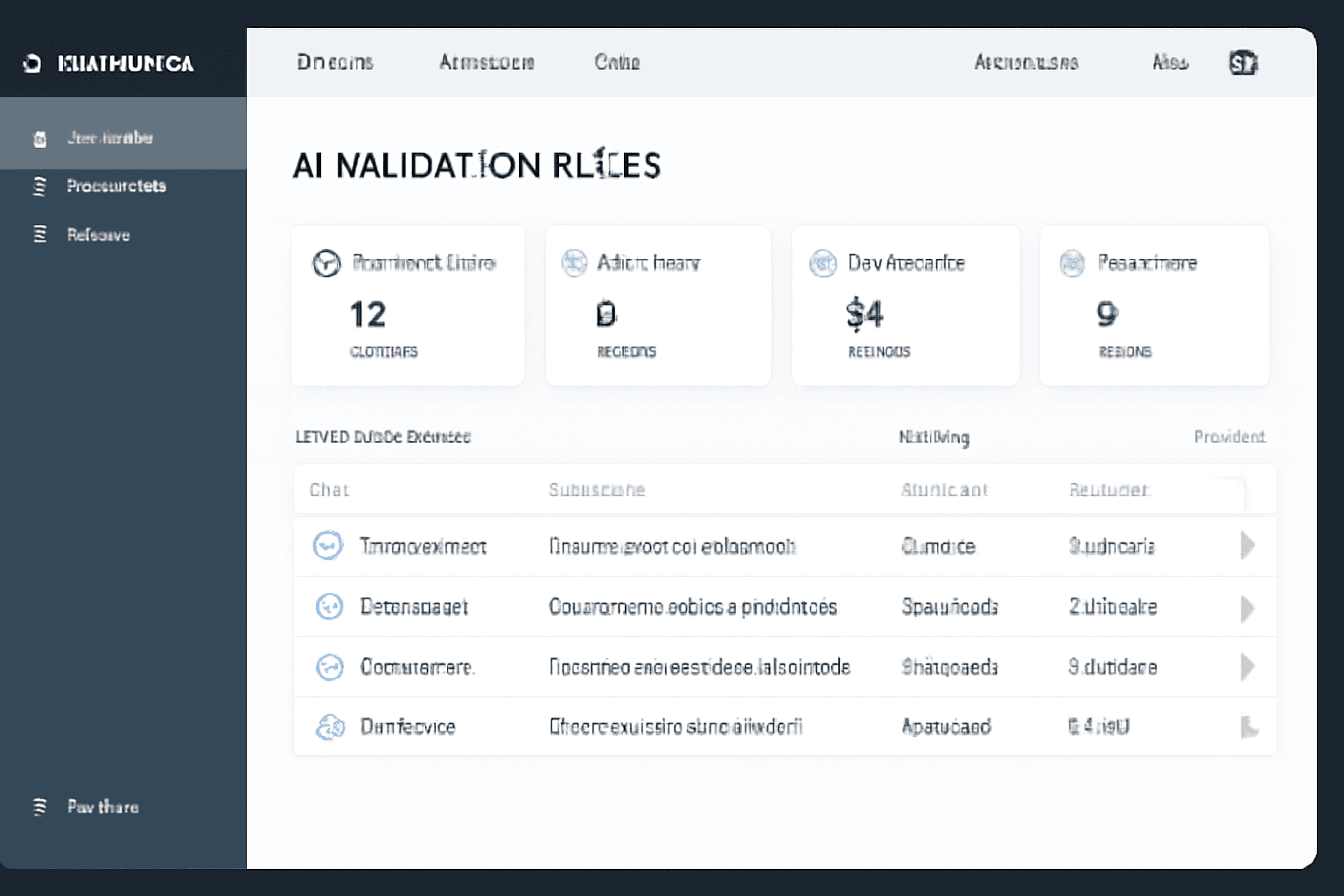 AI validation rules dashboard checking completeness, consistency, calculations and tax values
