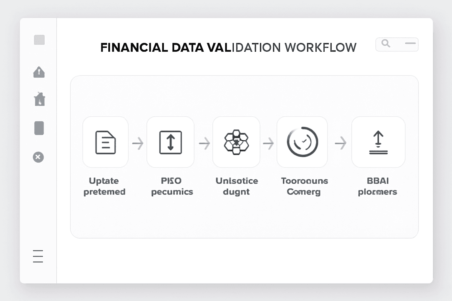 Step-by-step financial data validation workflow: upload, OCR extraction, validation engine, confidence scoring, issue detection and export
