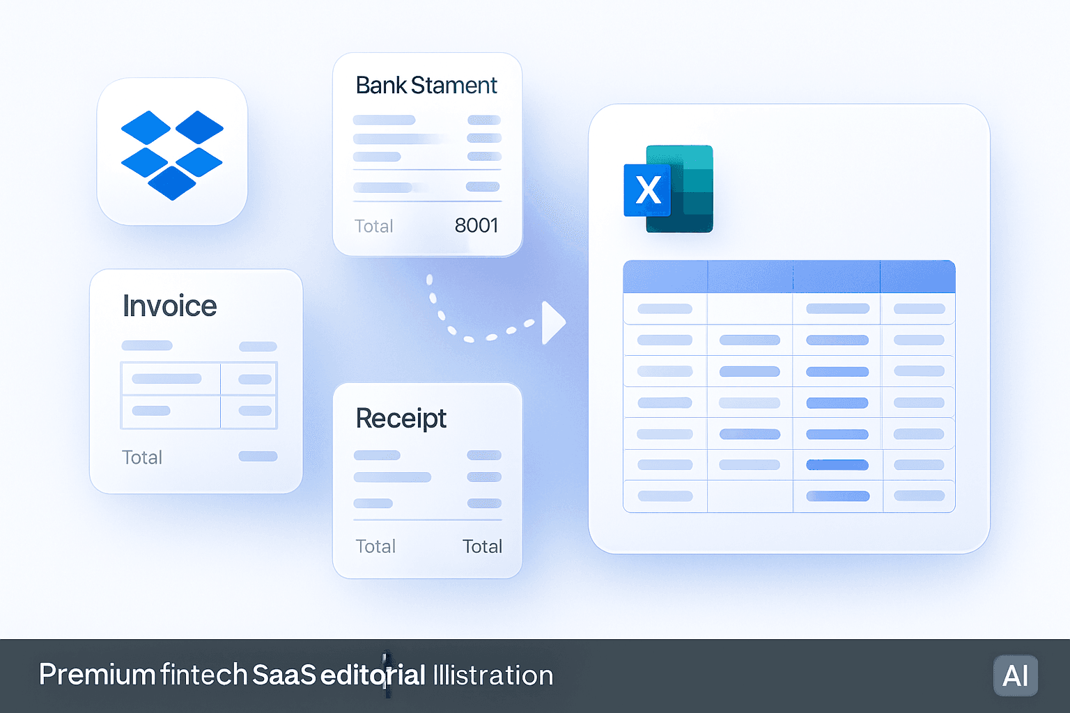 Invoices, statements, receipts processed from Dropbox into Excel