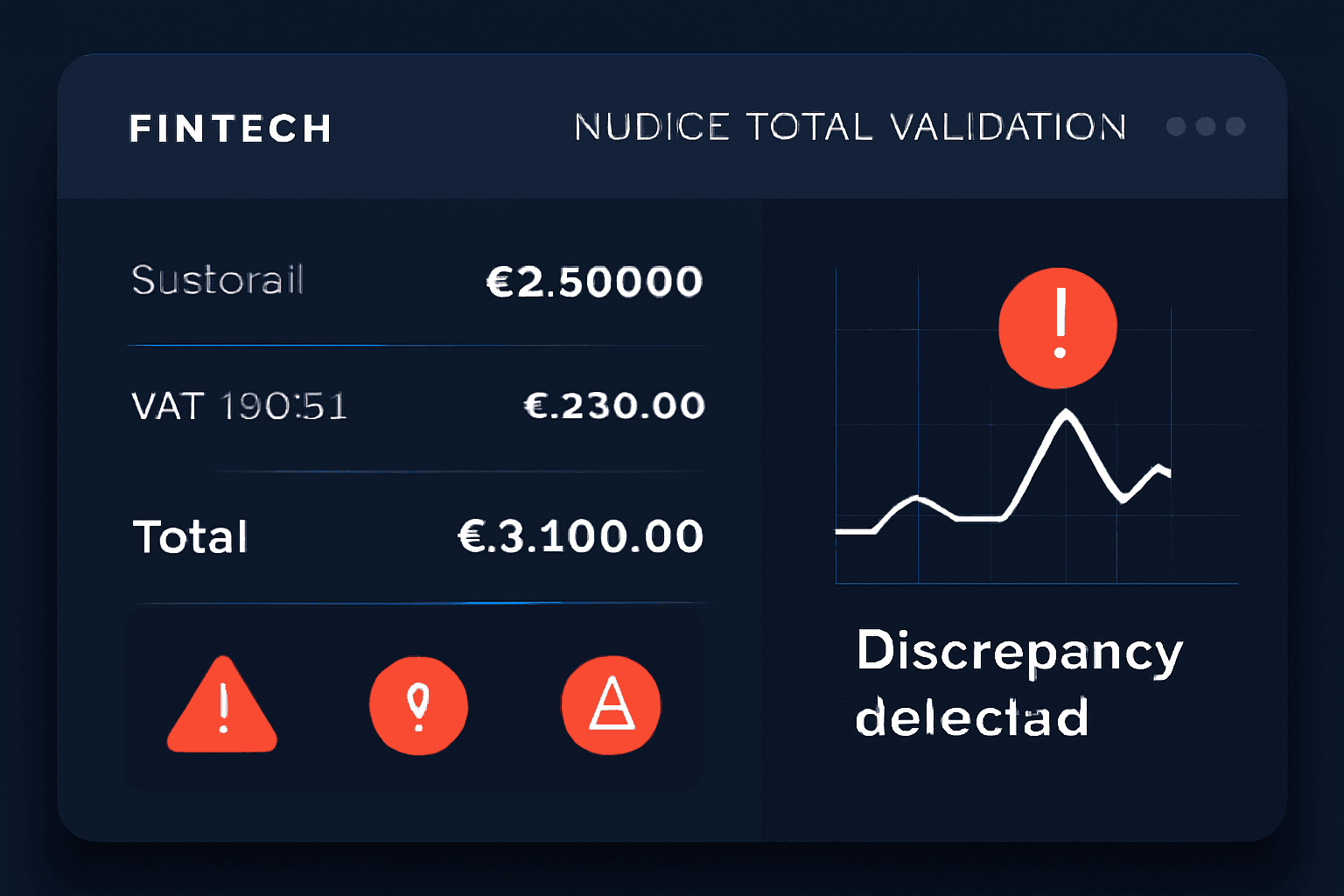 Invoice total validation software checking subtotal, VAT and final invoice amount with discrepancy detection