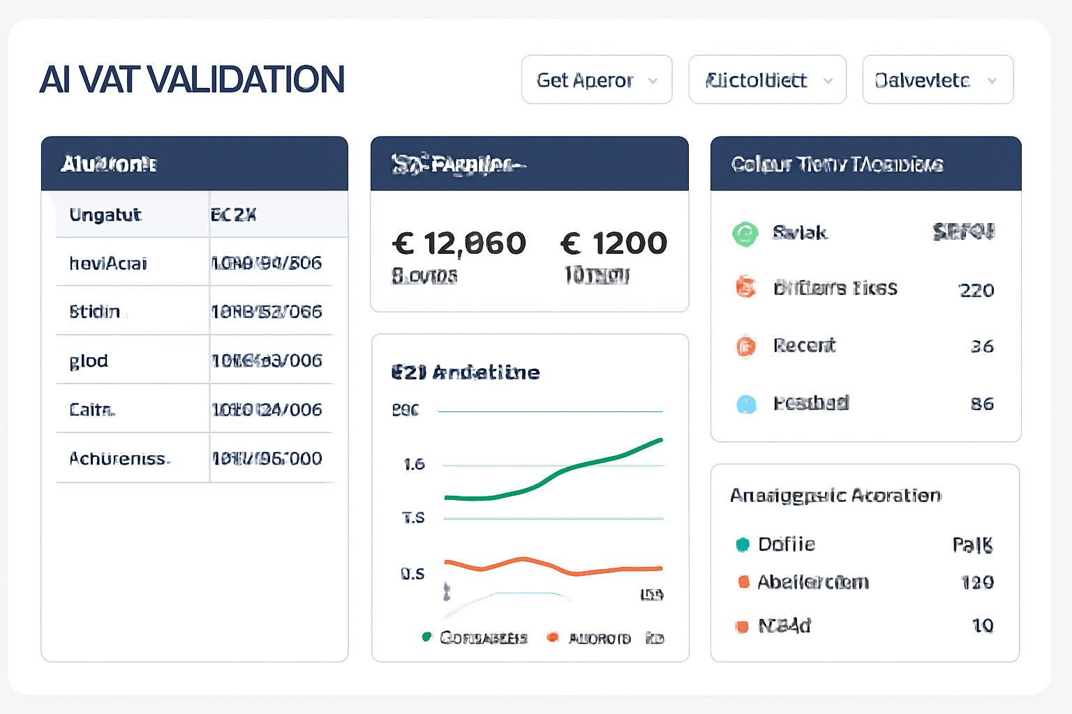 AI VAT validation dashboard reviewing tax rates, VAT amounts and compliance indicators