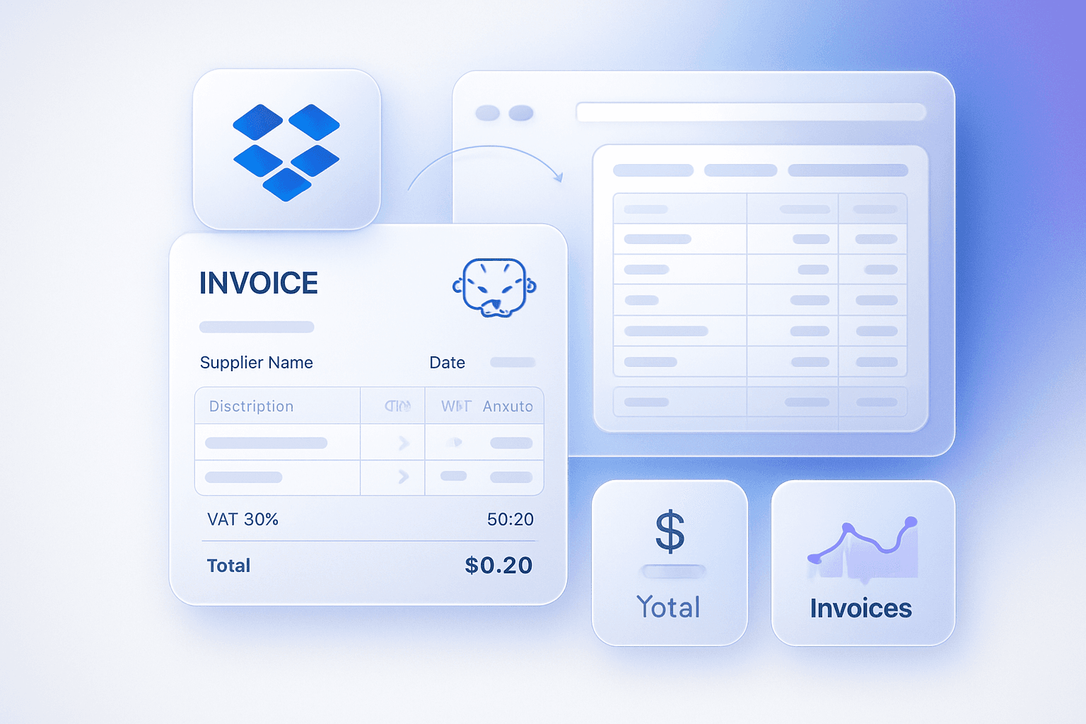 AI invoice processing from Dropbox — line items, VAT, totals