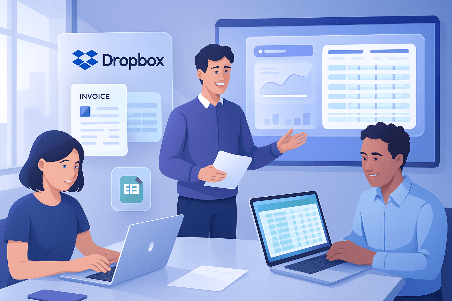 Finance team managing invoices from Dropbox into Excel