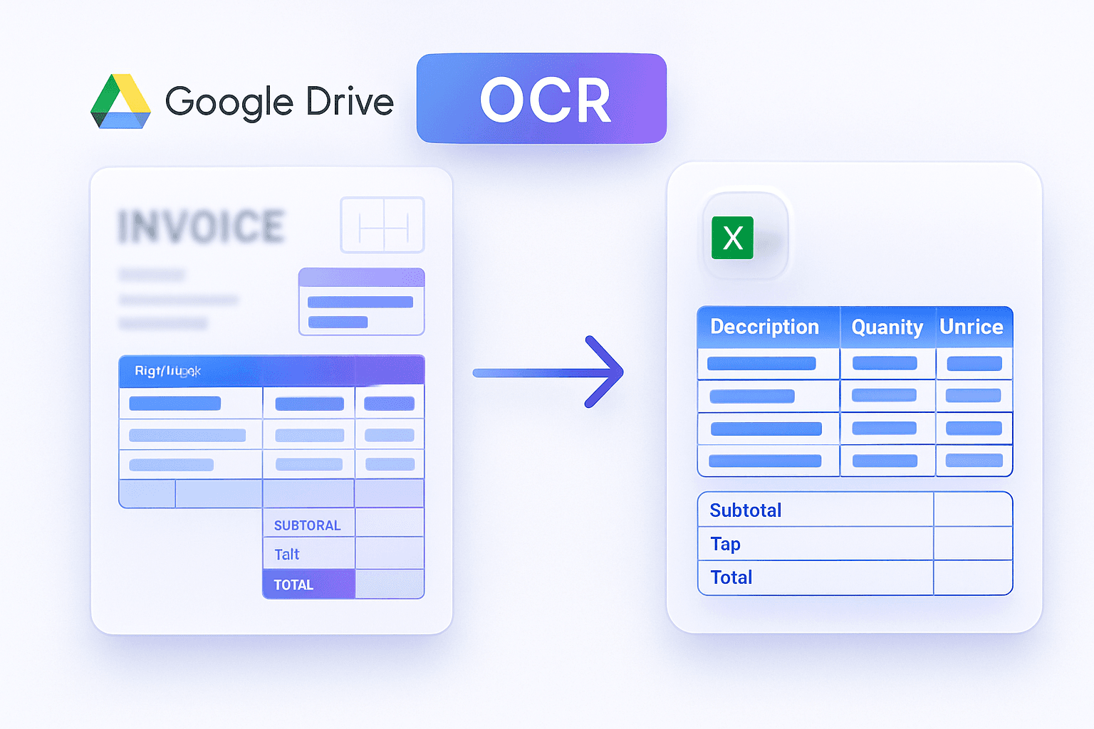 OCR processing scanned PDFs from Google Drive into structured tables.