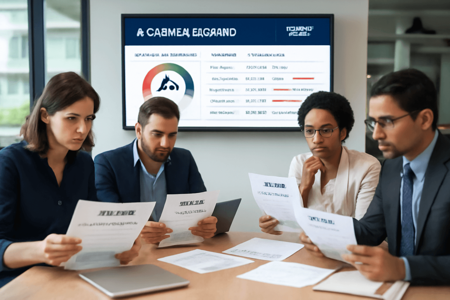 Finance team reviewing poor quality invoices while AI quality scoring software identifies issues and assigns ratings