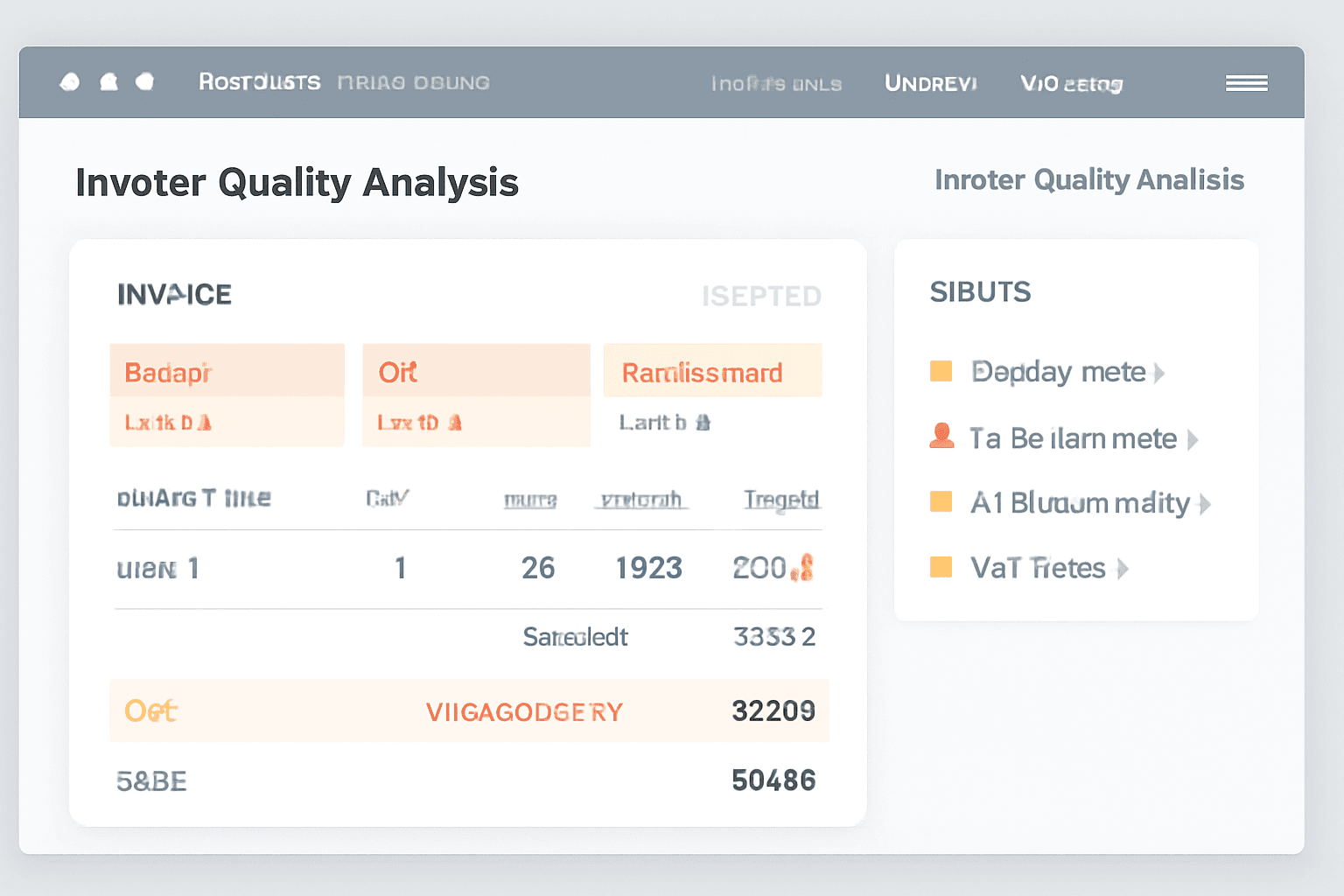 AI invoice quality analysis highlighting missing fields, VAT issues, OCR uncertainty and validation errors