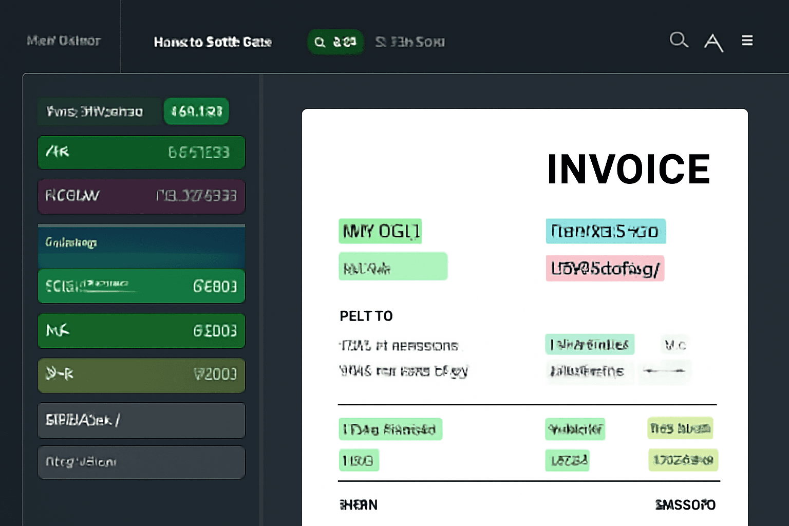 Invoice validator highlighting invoice number, dates, supplier information, VAT amounts and totals