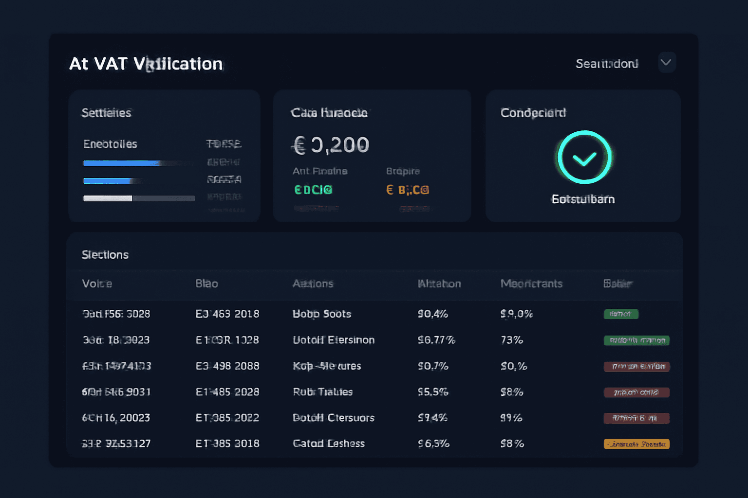 AI VAT validation dashboard reviewing invoice tax rates, VAT amounts and compliance indicators