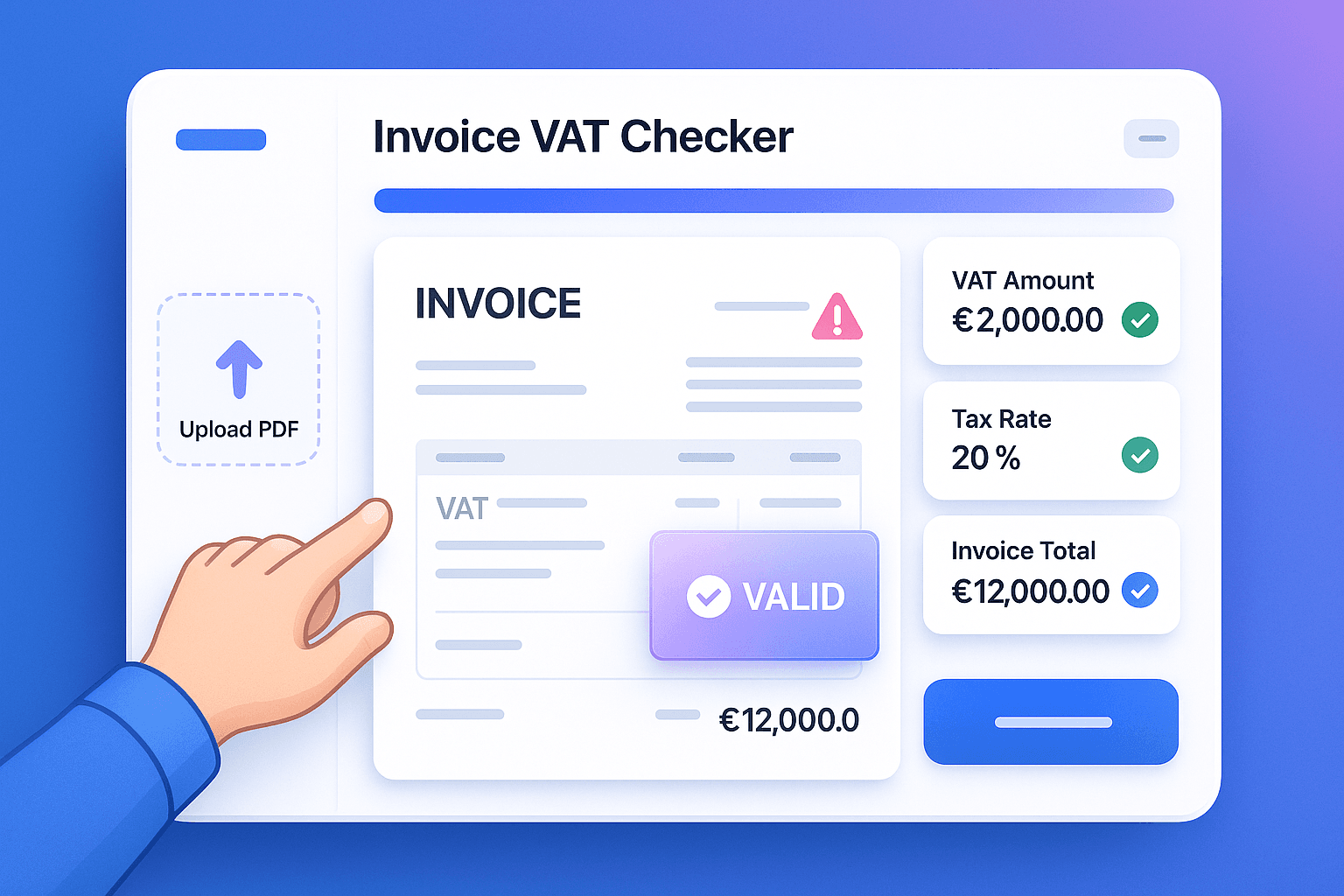 Invoice VAT Checker — upload an invoice PDF and AI validates VAT amounts, tax rates and totals