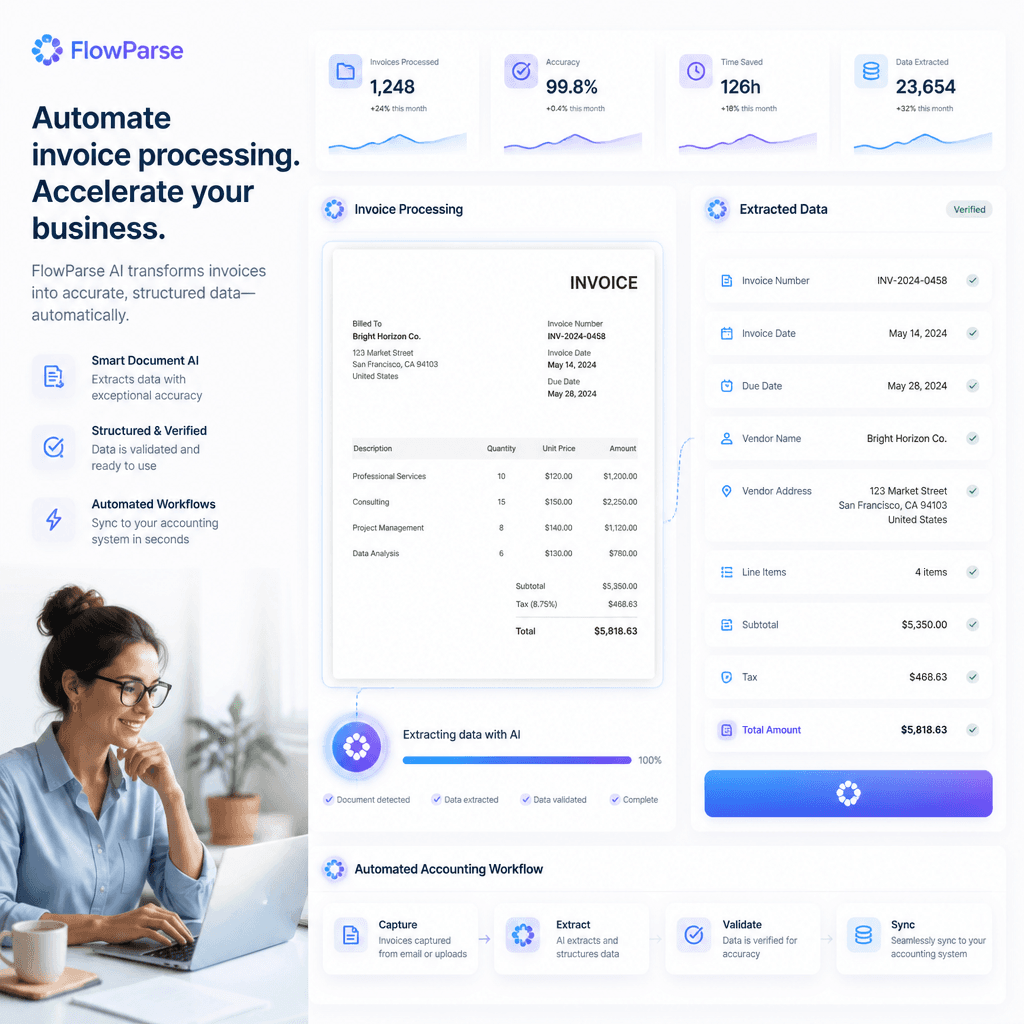 Владелец малого бизнеса использует ParseFlow AI для автоматизации обработки счетов — данные счетов преобразуются в структурированные записи