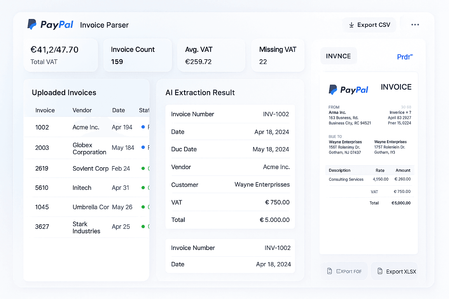 Stripe invoice parser SaaS dashboard
