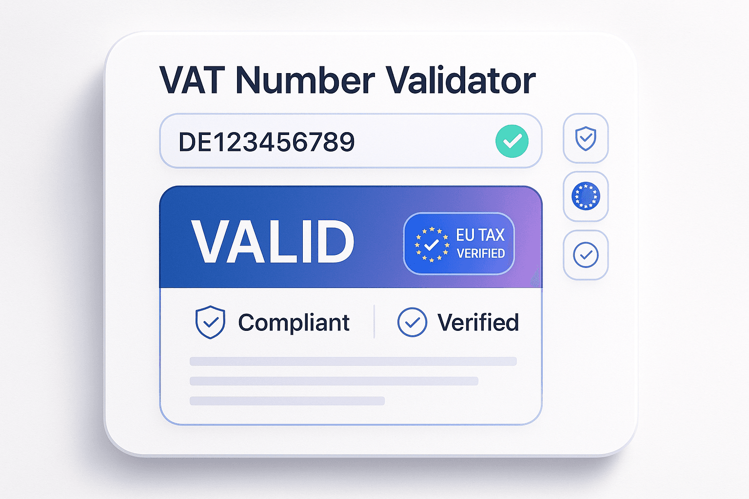 VAT Number Validator — AI verification dashboard checking a business VAT registration number