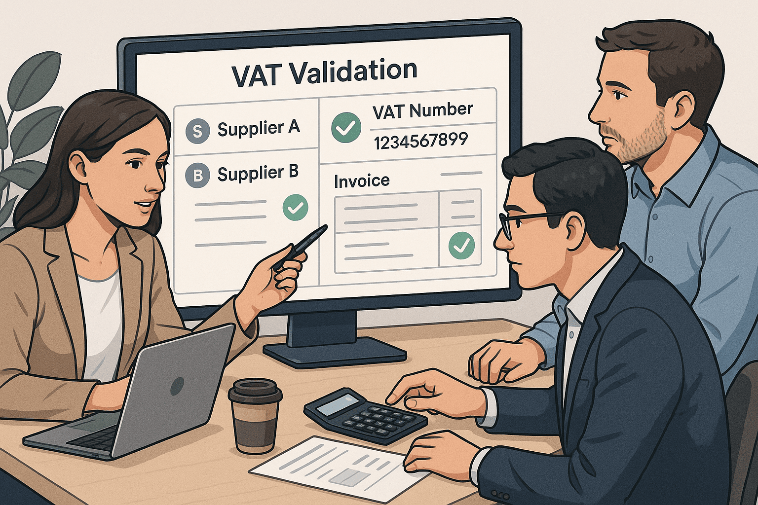 Accountants and finance teams using VAT validation software to verify supplier registrations